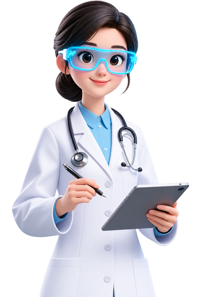 Dr. Elena Vance with Smart Glasses